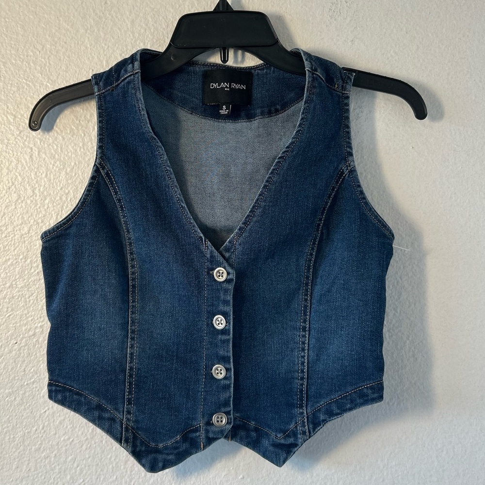 Dylan Ryan Blue Denim Button Up Vest Size S